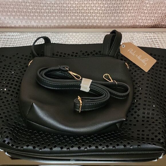 Pink Haley Black Mesh tote bag with a matching crossbody bag - Picture 7 of 16